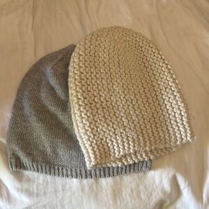 Cozy Knit Beanie Set in Cream and Gray